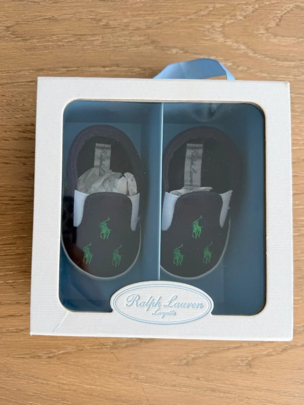 Ralph Lauren Infant Crib Shoes Size 3 Navy & Green Sneakers 6-9mo.